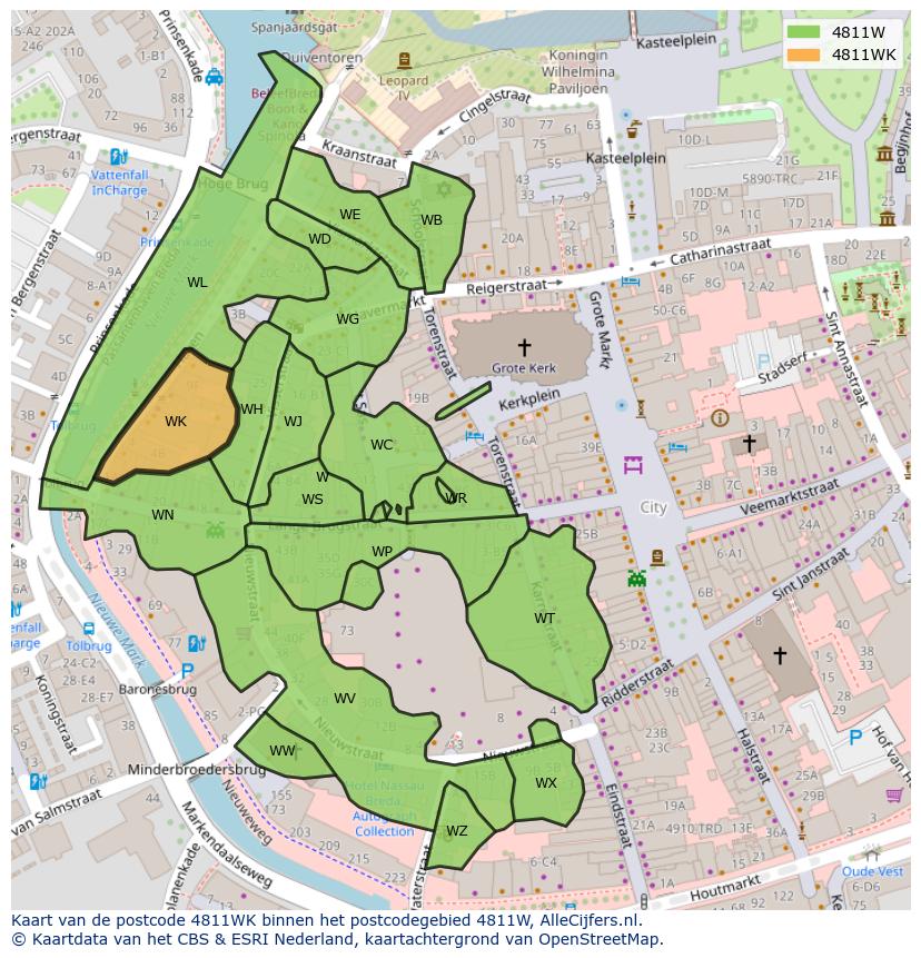 Afbeelding van het postcodegebied 4811 WK op de kaart.