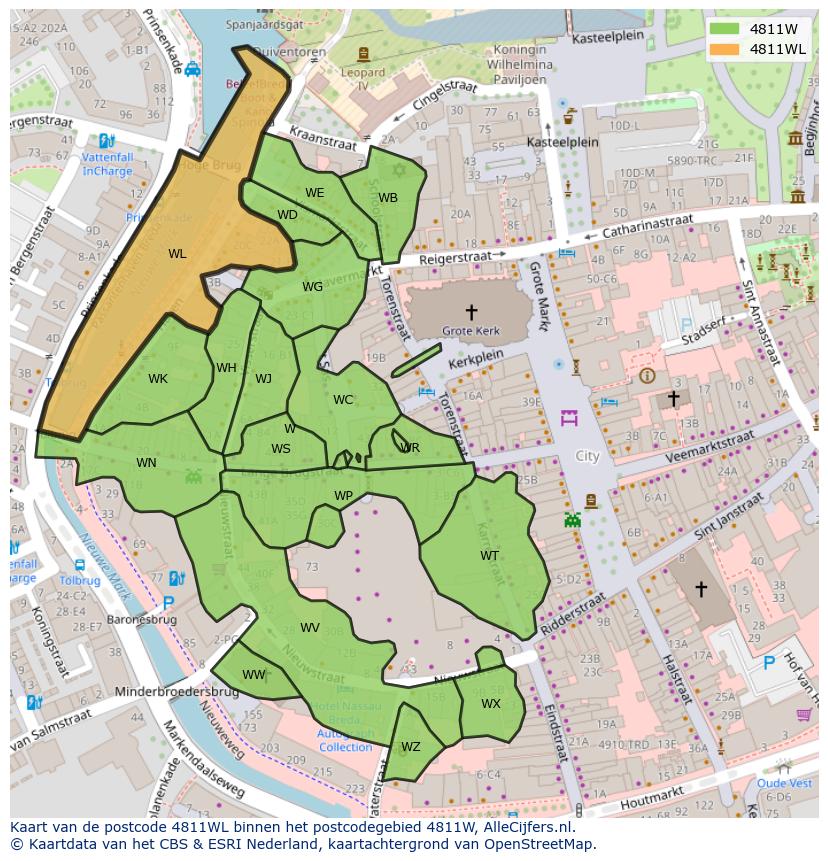 Afbeelding van het postcodegebied 4811 WL op de kaart.