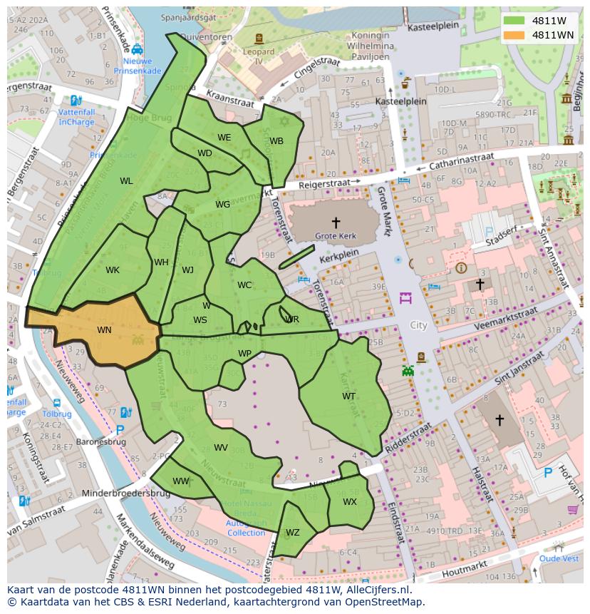 Afbeelding van het postcodegebied 4811 WN op de kaart.
