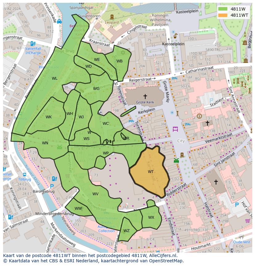 Afbeelding van het postcodegebied 4811 WT op de kaart.