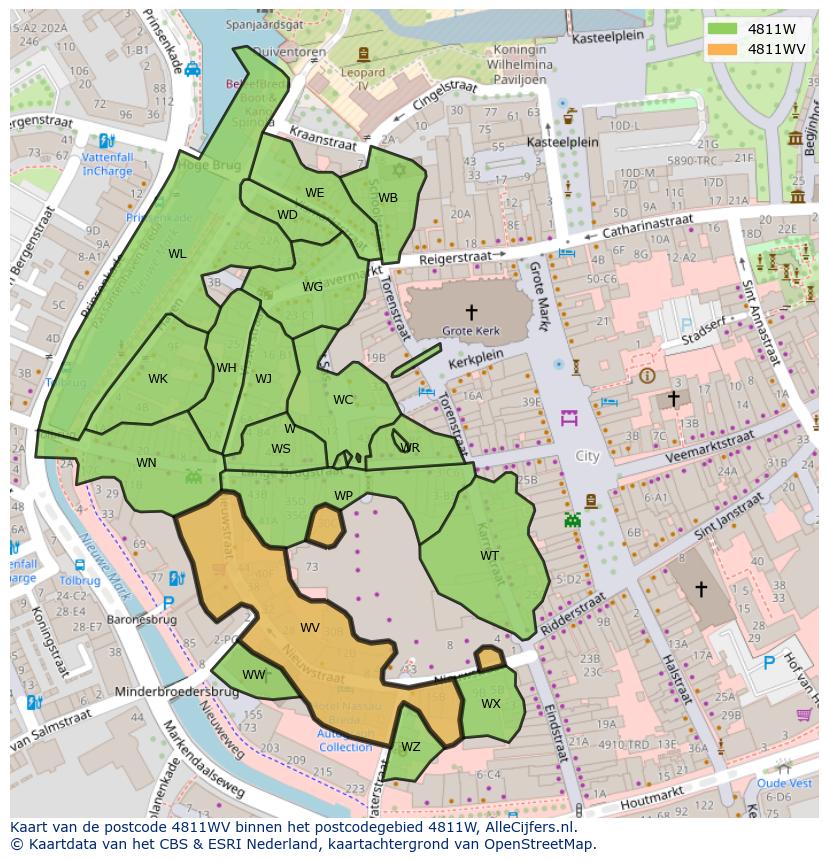 Afbeelding van het postcodegebied 4811 WV op de kaart.
