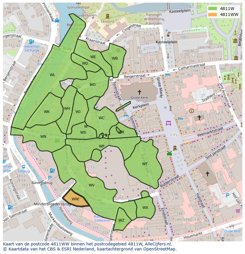 Afbeelding van het postcodegebied 4811 WW op de kaart.