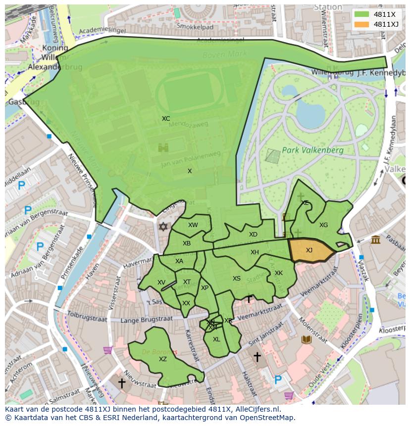Afbeelding van het postcodegebied 4811 XJ op de kaart.