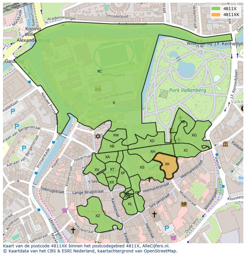 Afbeelding van het postcodegebied 4811 XK op de kaart.