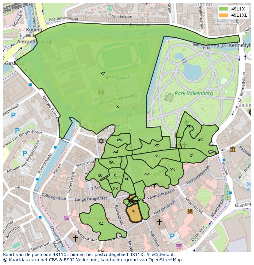 Afbeelding van het postcodegebied 4811 XL op de kaart.