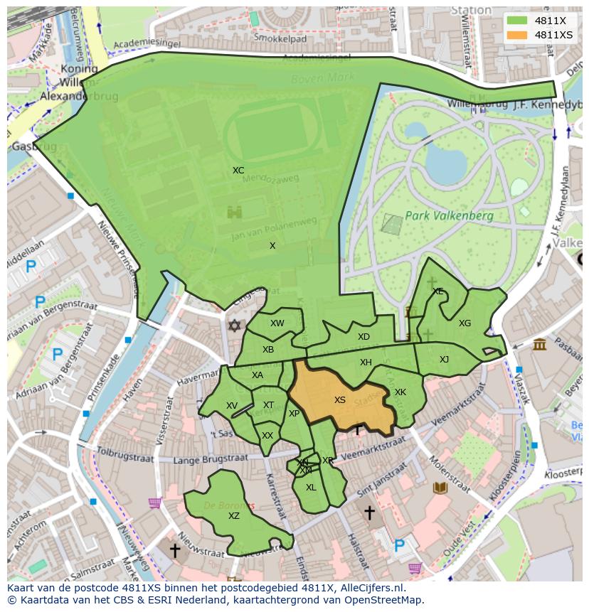 Afbeelding van het postcodegebied 4811 XS op de kaart.