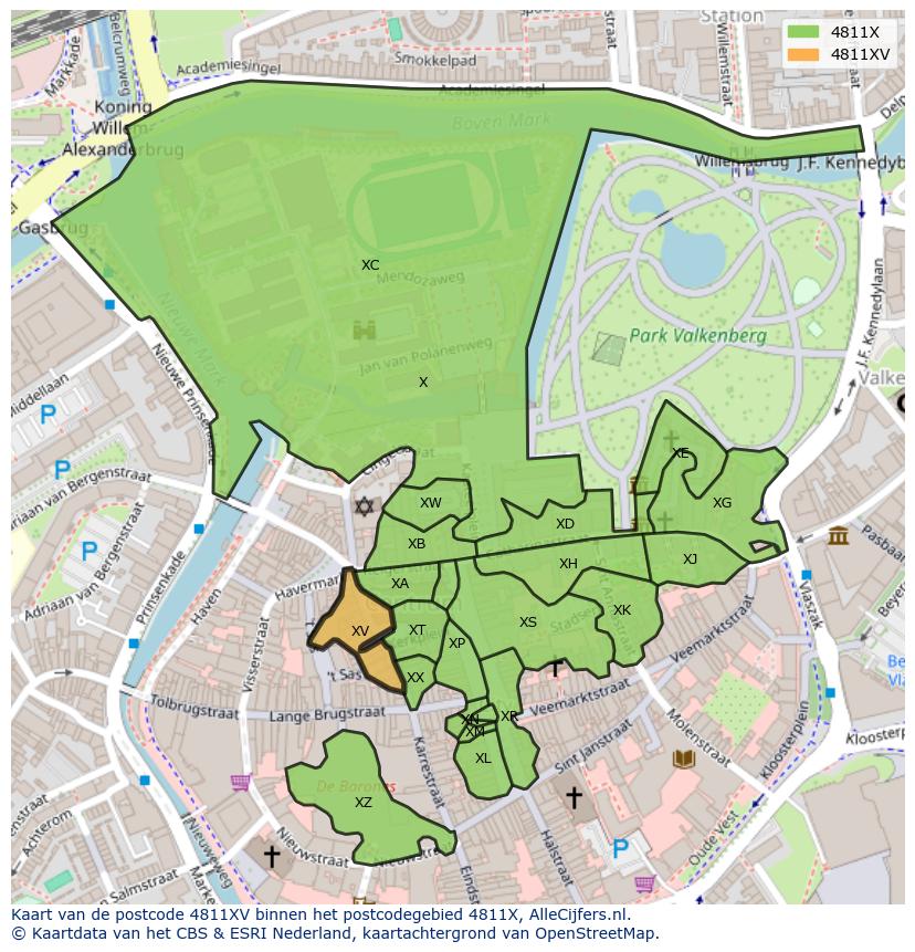 Afbeelding van het postcodegebied 4811 XV op de kaart.