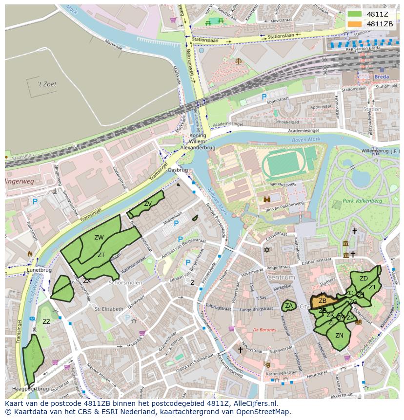 Afbeelding van het postcodegebied 4811 ZB op de kaart.