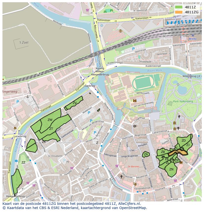 Afbeelding van het postcodegebied 4811 ZG op de kaart.