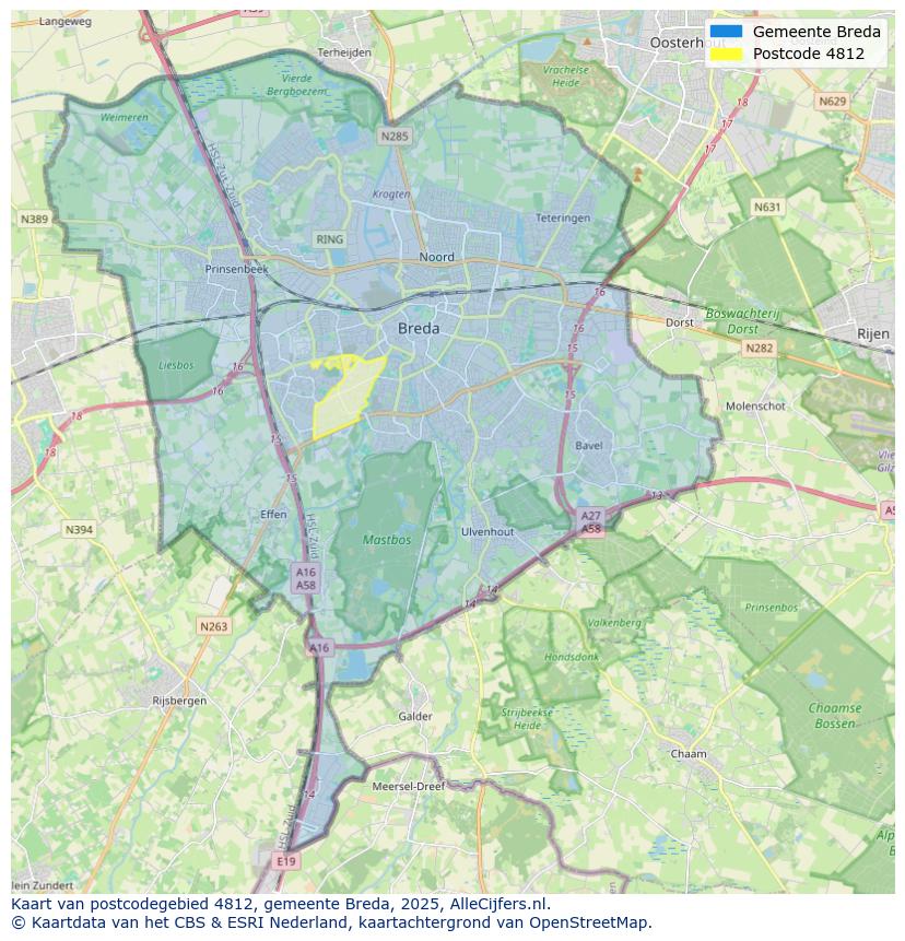 Afbeelding van het postcodegebied 4812 op de kaart.
