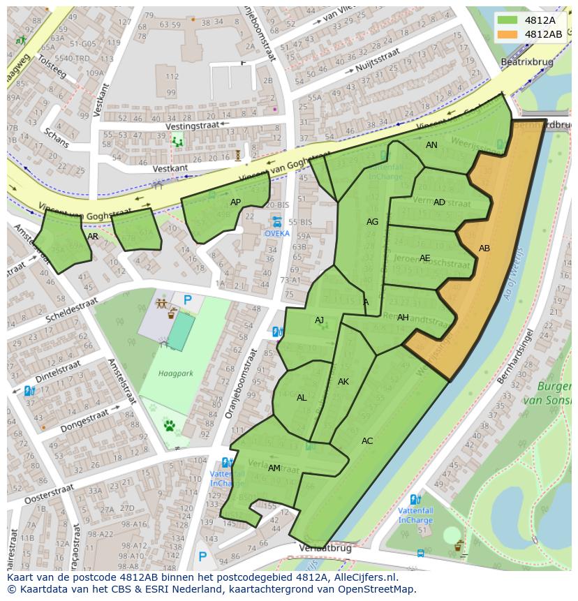 Afbeelding van het postcodegebied 4812 AB op de kaart.