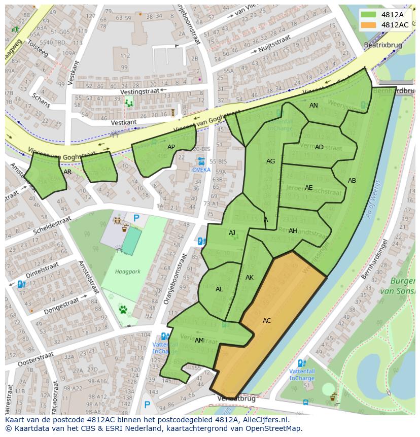 Afbeelding van het postcodegebied 4812 AC op de kaart.
