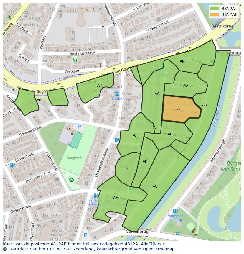 Afbeelding van het postcodegebied 4812 AE op de kaart.