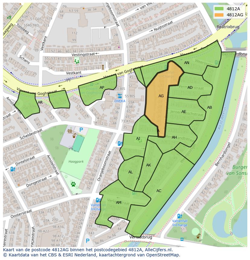 Afbeelding van het postcodegebied 4812 AG op de kaart.