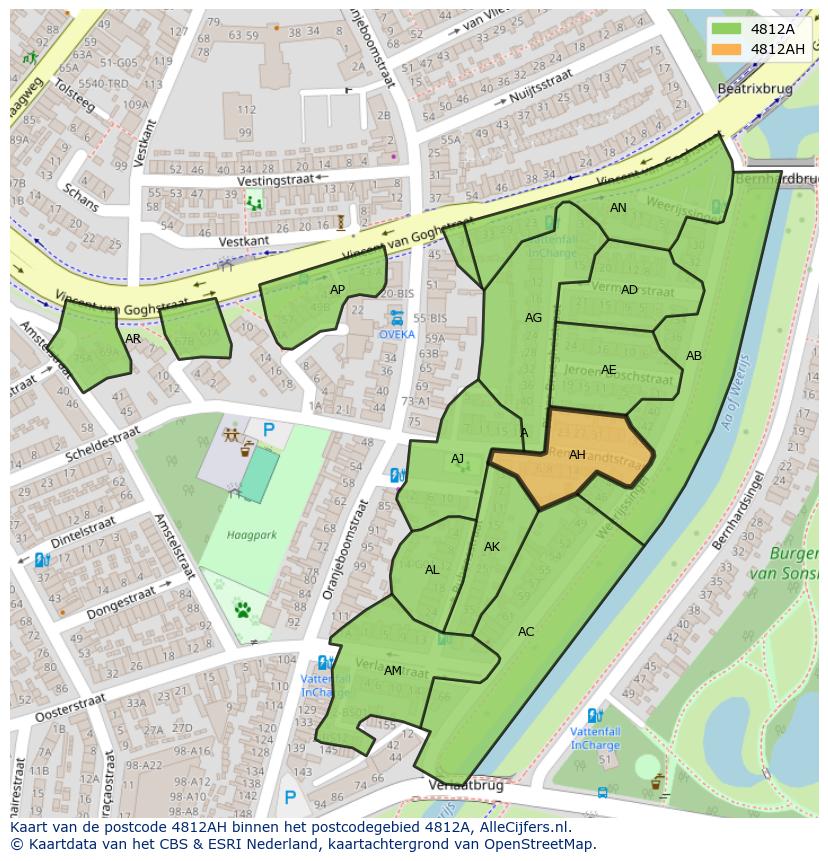 Afbeelding van het postcodegebied 4812 AH op de kaart.