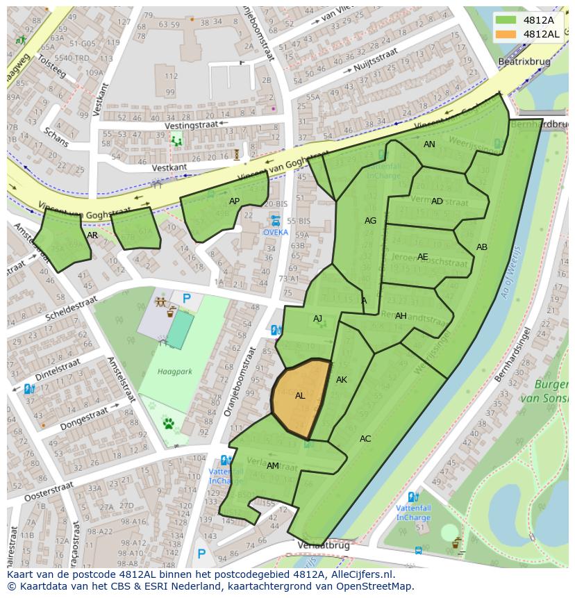 Afbeelding van het postcodegebied 4812 AL op de kaart.