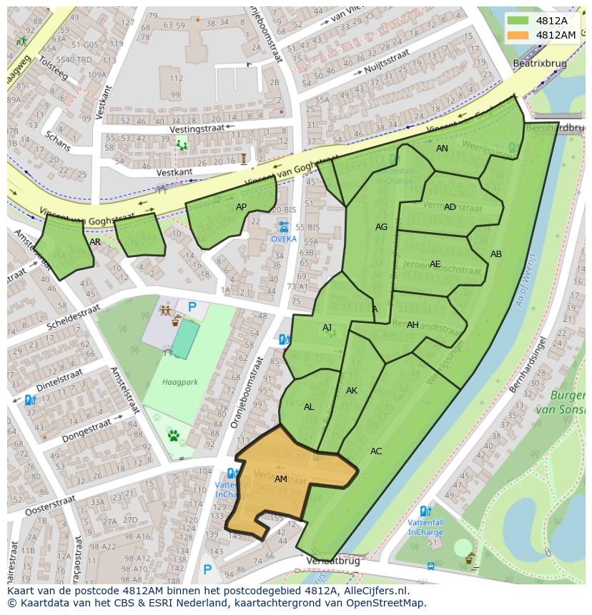 Afbeelding van het postcodegebied 4812 AM op de kaart.