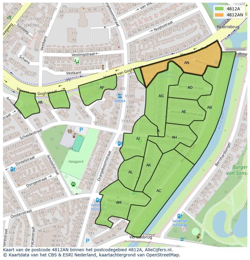 Afbeelding van het postcodegebied 4812 AN op de kaart.