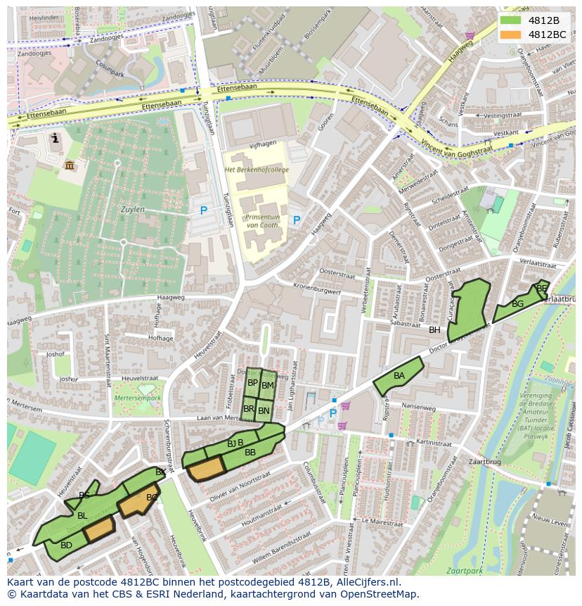 Afbeelding van het postcodegebied 4812 BC op de kaart.
