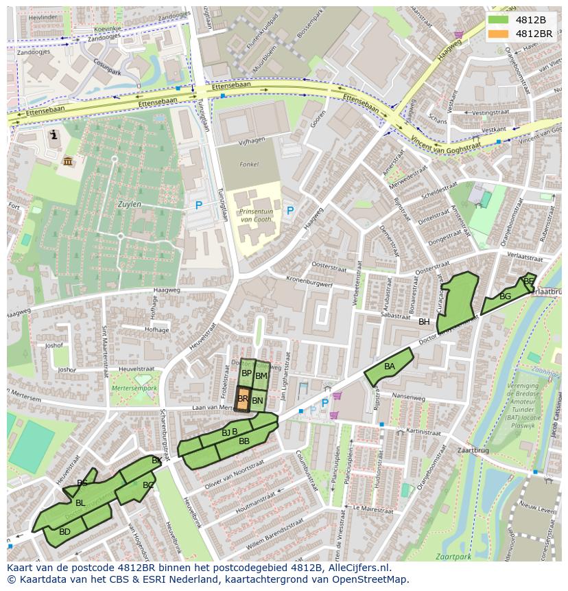 Afbeelding van het postcodegebied 4812 BR op de kaart.