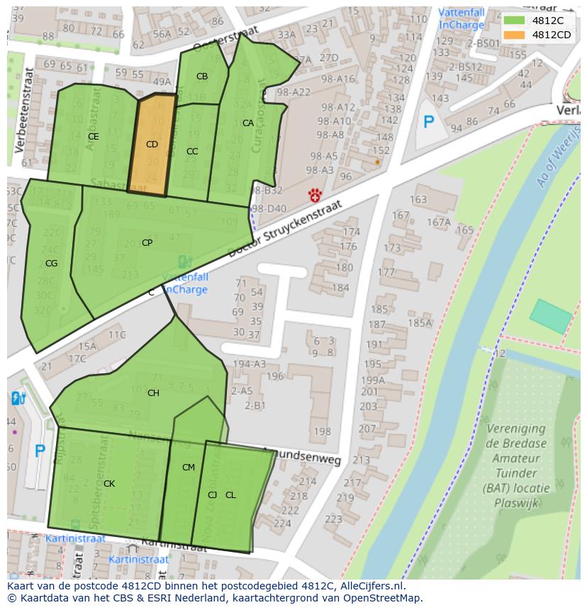 Afbeelding van het postcodegebied 4812 CD op de kaart.