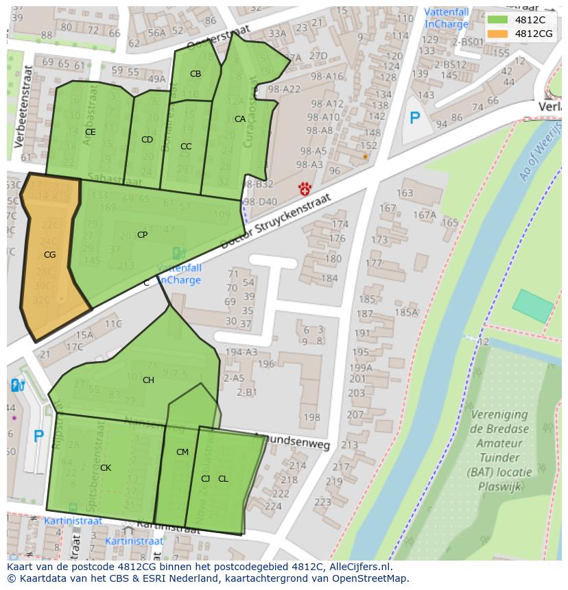 Afbeelding van het postcodegebied 4812 CG op de kaart.
