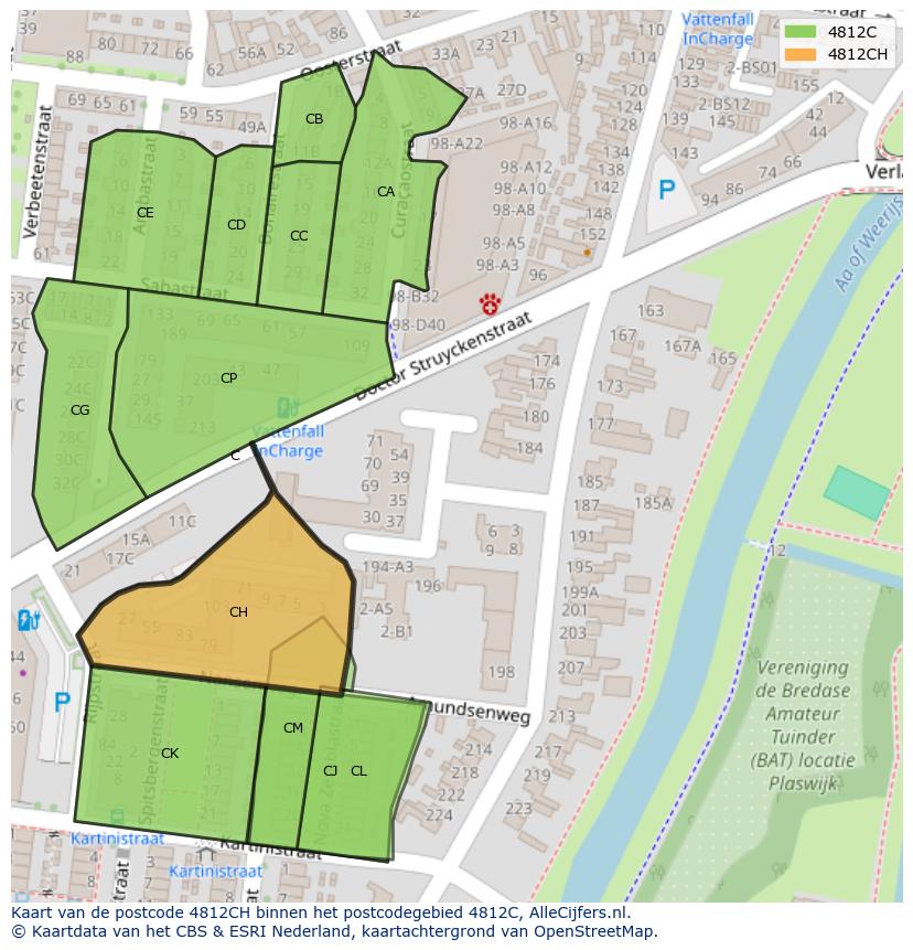 Afbeelding van het postcodegebied 4812 CH op de kaart.