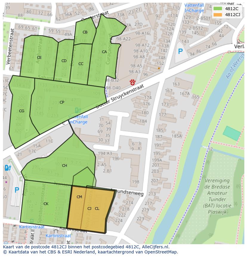 Afbeelding van het postcodegebied 4812 CJ op de kaart.