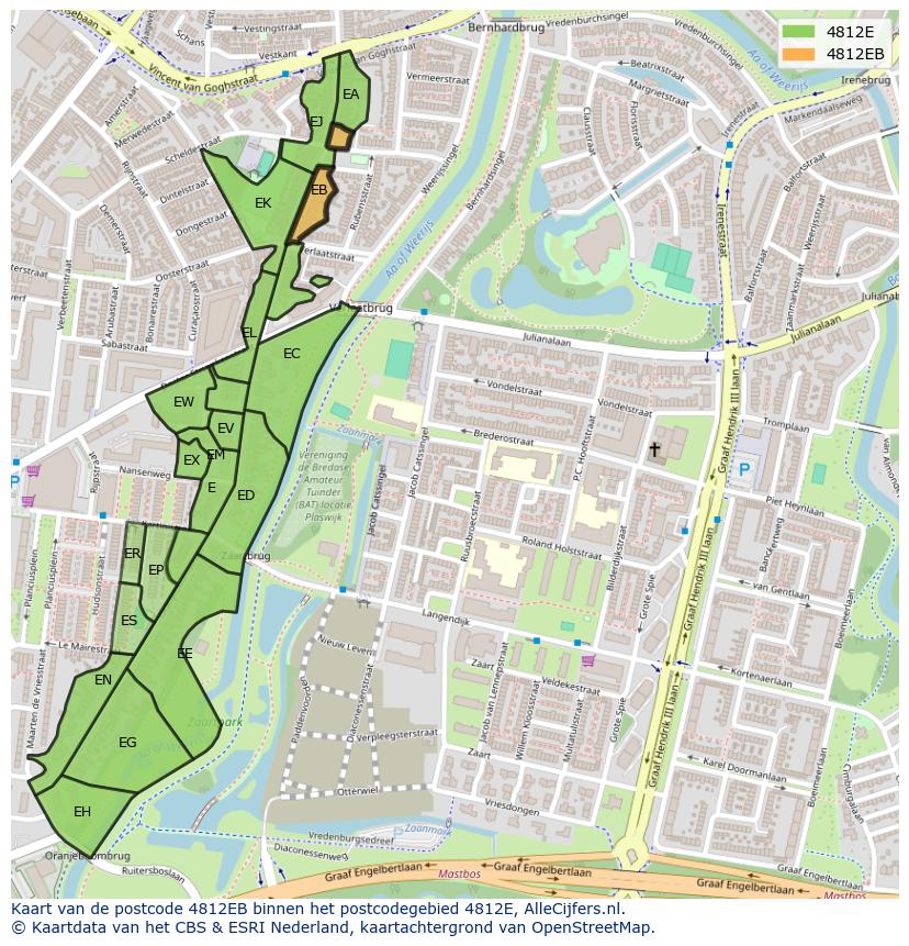 Afbeelding van het postcodegebied 4812 EB op de kaart.
