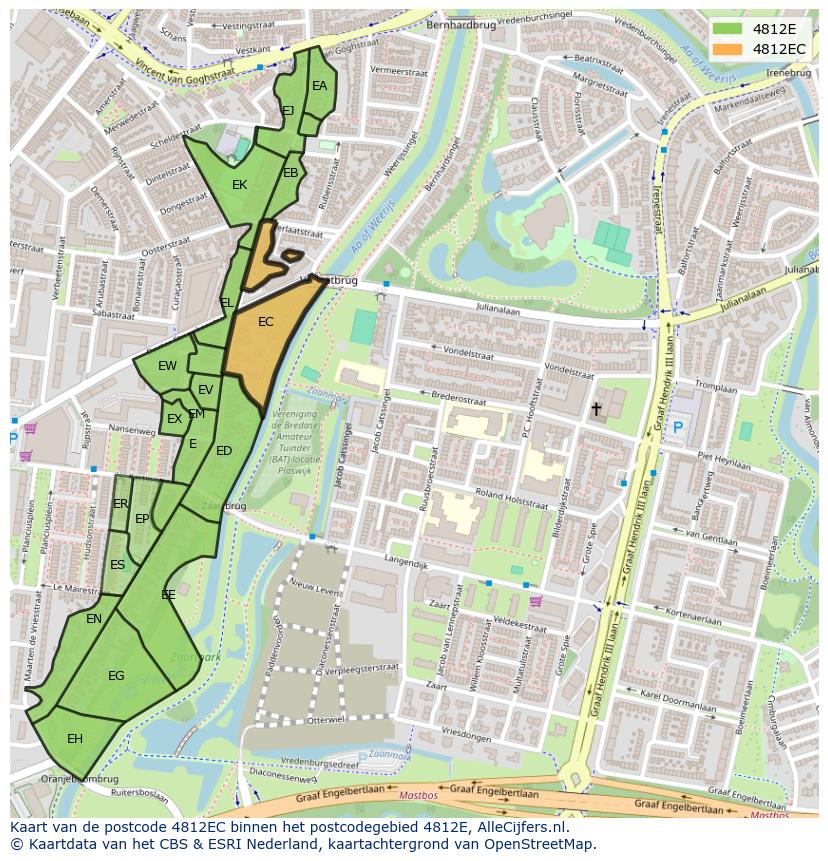 Afbeelding van het postcodegebied 4812 EC op de kaart.