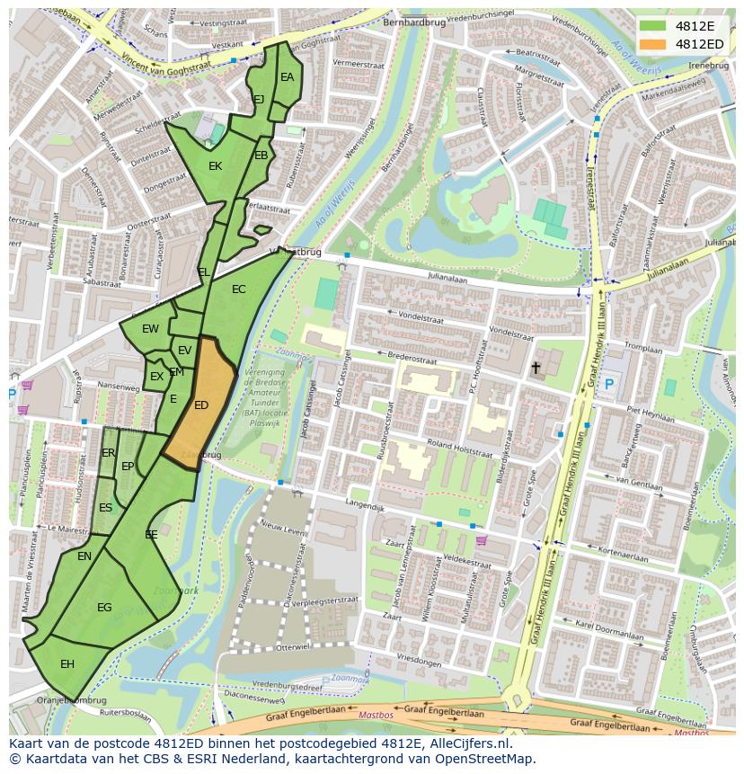 Afbeelding van het postcodegebied 4812 ED op de kaart.