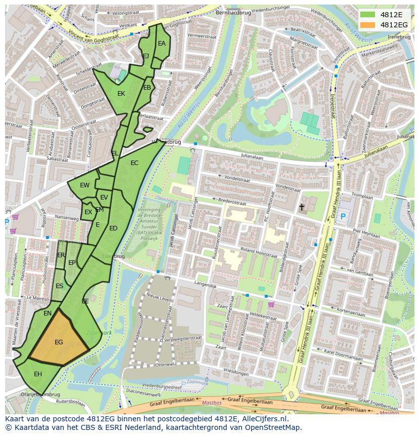 Afbeelding van het postcodegebied 4812 EG op de kaart.