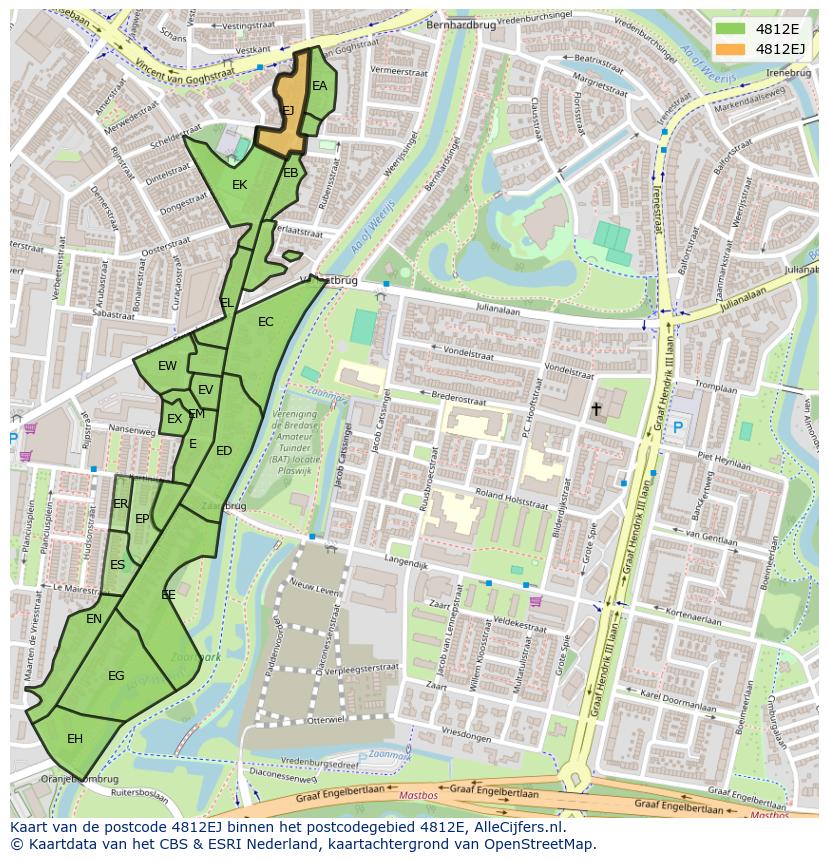 Afbeelding van het postcodegebied 4812 EJ op de kaart.