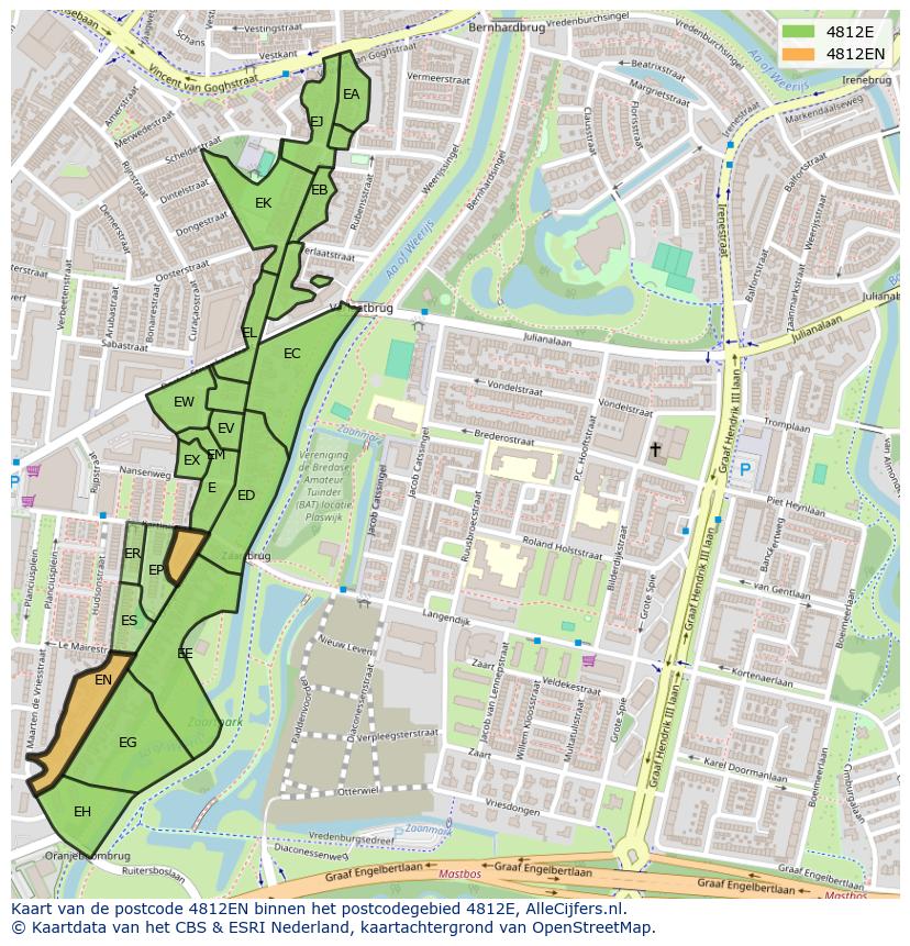 Afbeelding van het postcodegebied 4812 EN op de kaart.