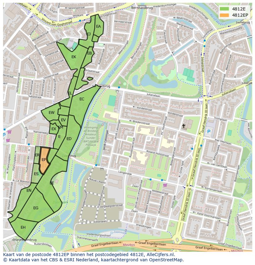 Afbeelding van het postcodegebied 4812 EP op de kaart.