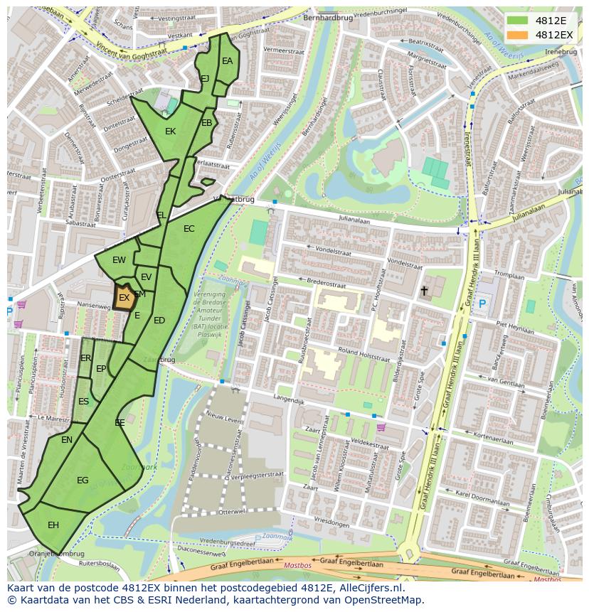 Afbeelding van het postcodegebied 4812 EX op de kaart.