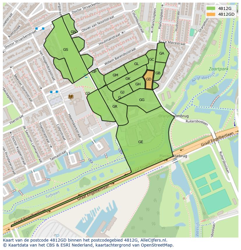 Afbeelding van het postcodegebied 4812 GD op de kaart.