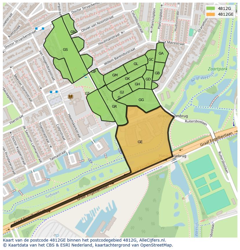 Afbeelding van het postcodegebied 4812 GE op de kaart.