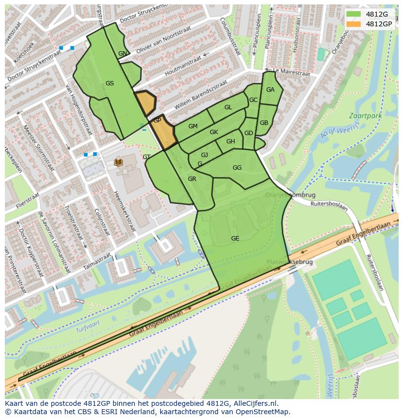 Afbeelding van het postcodegebied 4812 GP op de kaart.