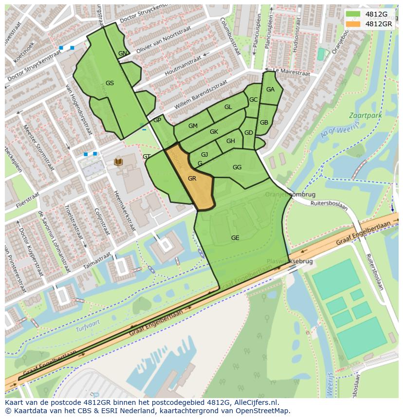 Afbeelding van het postcodegebied 4812 GR op de kaart.
