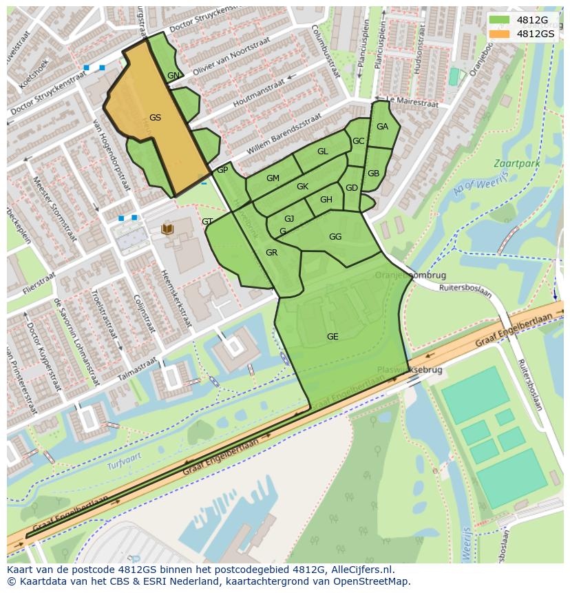 Afbeelding van het postcodegebied 4812 GS op de kaart.