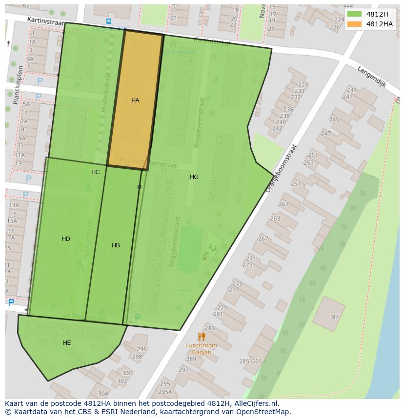Afbeelding van het postcodegebied 4812 HA op de kaart.