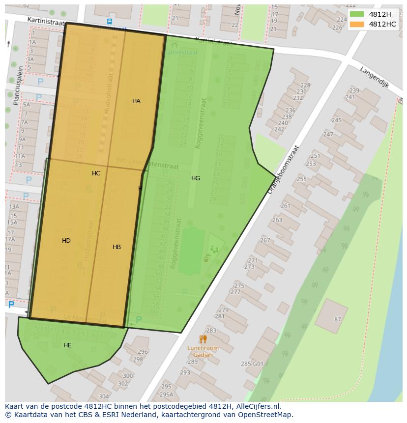Afbeelding van het postcodegebied 4812 HC op de kaart.