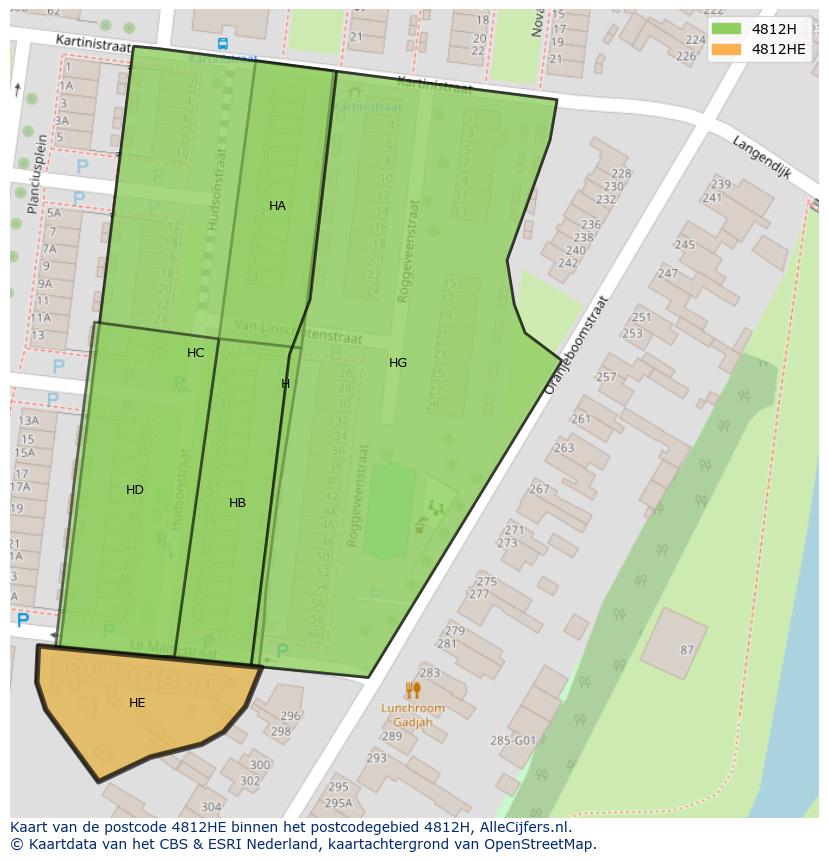 Afbeelding van het postcodegebied 4812 HE op de kaart.