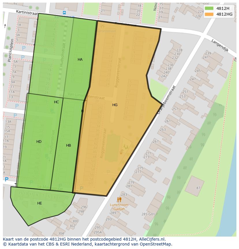 Afbeelding van het postcodegebied 4812 HG op de kaart.