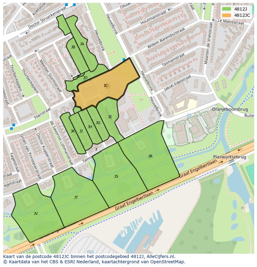 Afbeelding van het postcodegebied 4812 JC op de kaart.