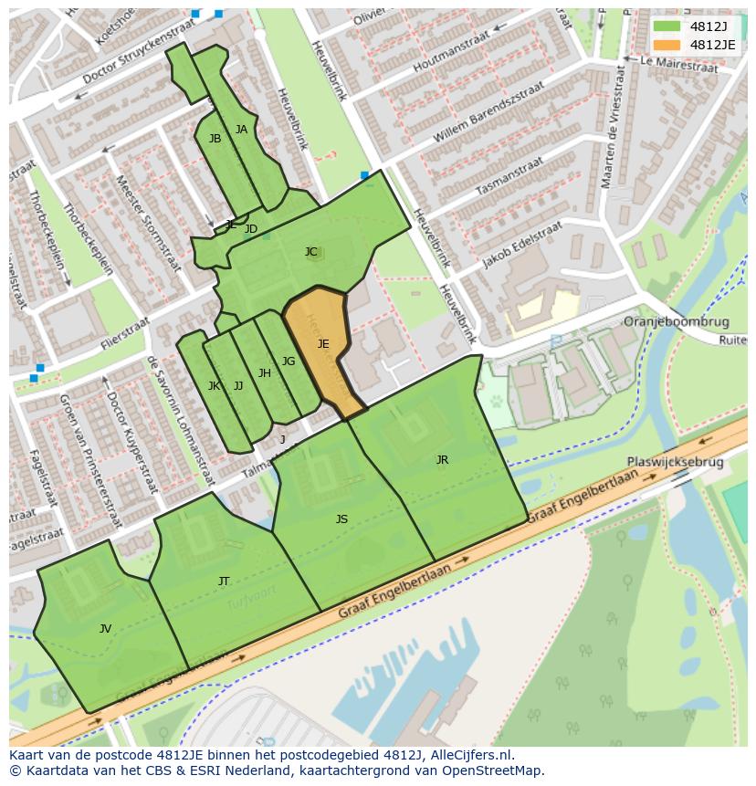 Afbeelding van het postcodegebied 4812 JE op de kaart.