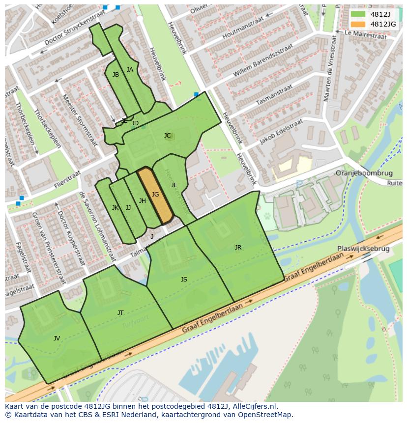 Afbeelding van het postcodegebied 4812 JG op de kaart.