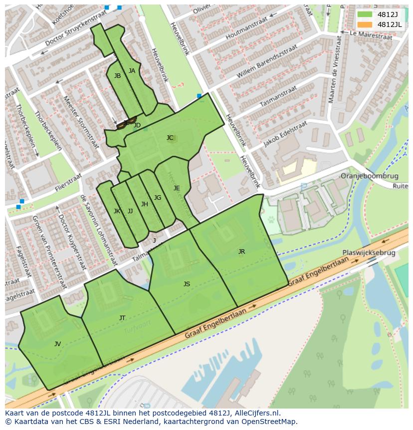 Afbeelding van het postcodegebied 4812 JL op de kaart.