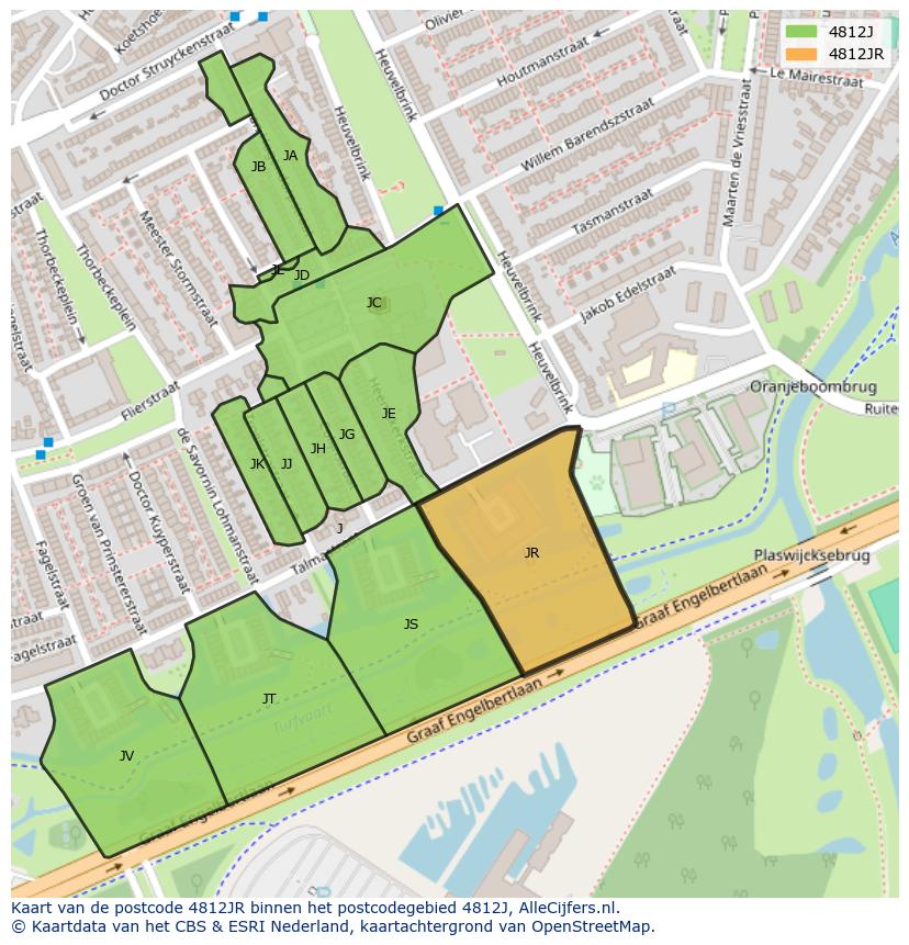 Afbeelding van het postcodegebied 4812 JR op de kaart.